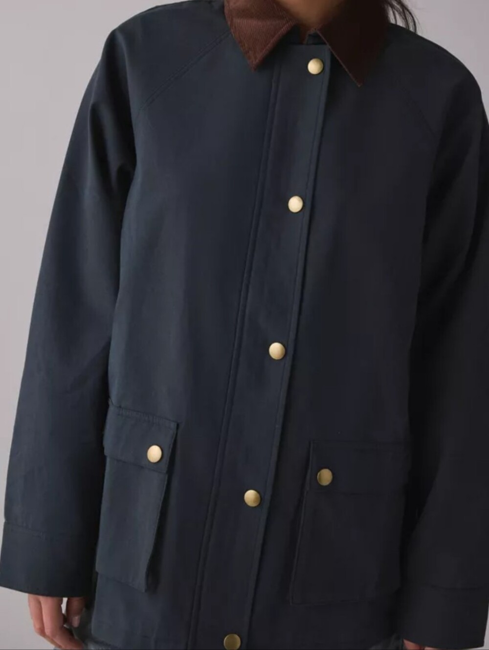 Astr Navy Field Jacket with Brown Corduroy Collar